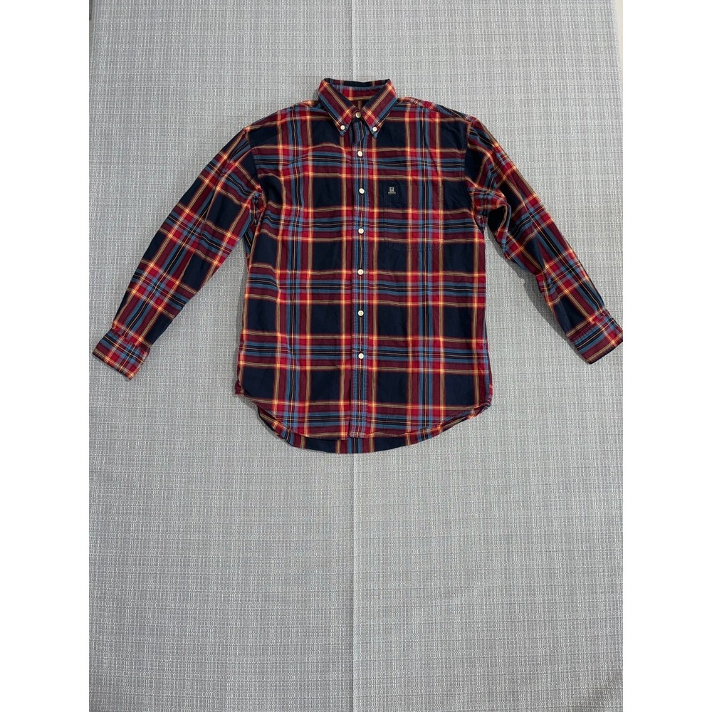 Chaps Ralph Lauren Shirt Mens Medium Multicolor Plaid Cotton Pleated Button Down